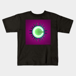 Virus Illumination - A Render of a Virus Cut in Half with Greenish Neon Light Inside on a Purple Background Kids T-Shirt